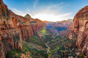 Zion national park on a sunny day