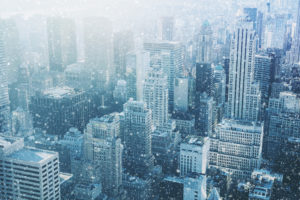 New York City seen from above during a snow storm