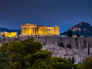 Parthenon of Athens at dusk time, Greece