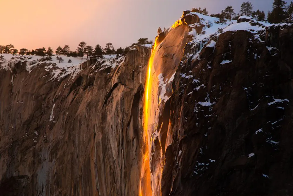 Yosemite Firefall / Backlit Waterfall at Dusk