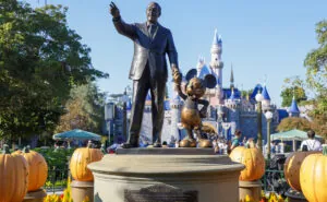 ANAHEIM, UNITED STATES - Oct 20, 2021: Statue of Walt Disney and Mickey Mouse located in Disneyland, California